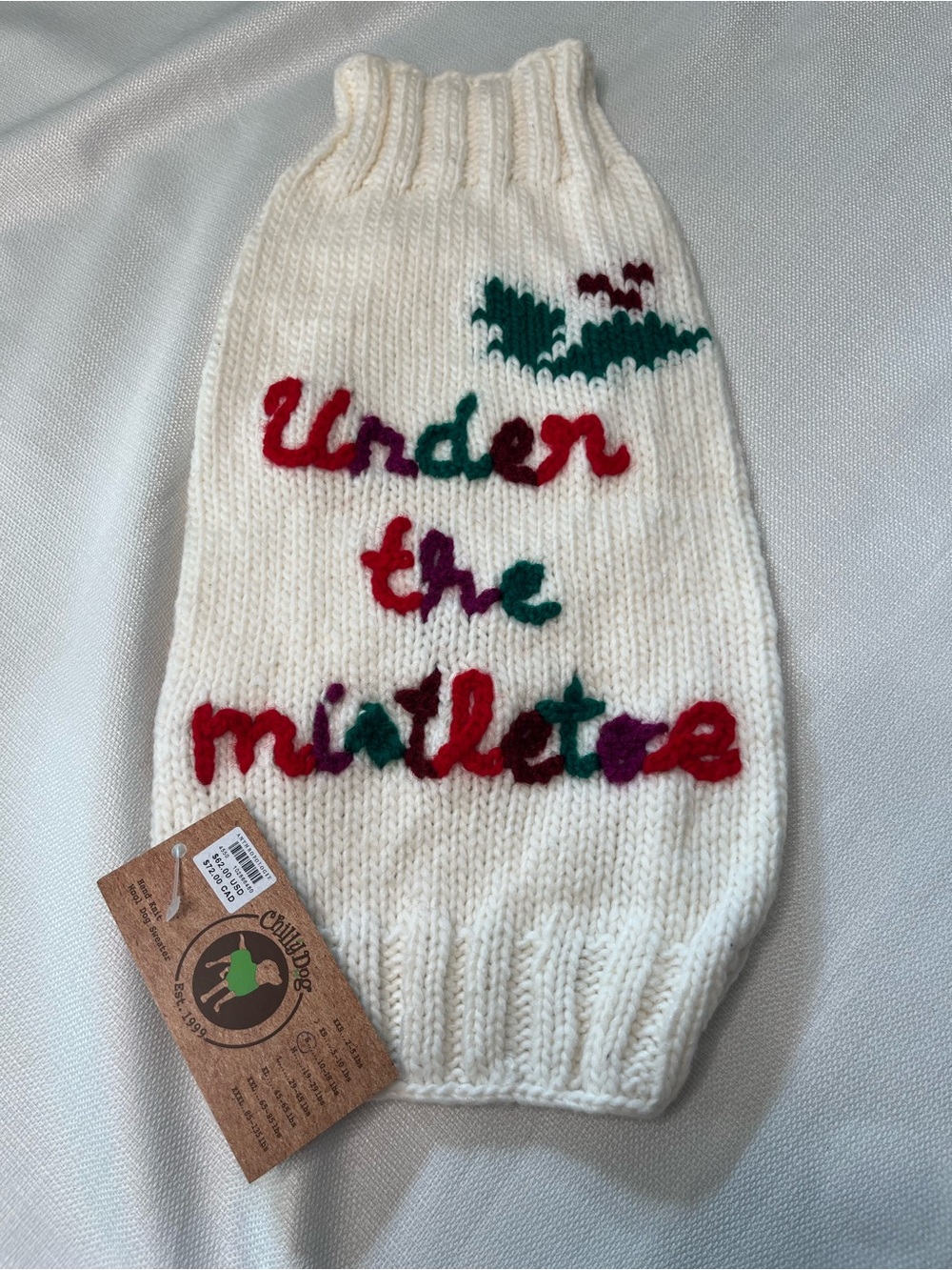 Anthropologie Chilly Dog 100% Wool 'Under the Mistletoe’ Knit Dog Sweater